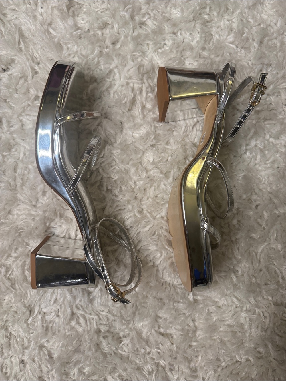 Larroude Silver Strappy Ankle-Wrap Sandals - Size 10 - Picture 2 of 4